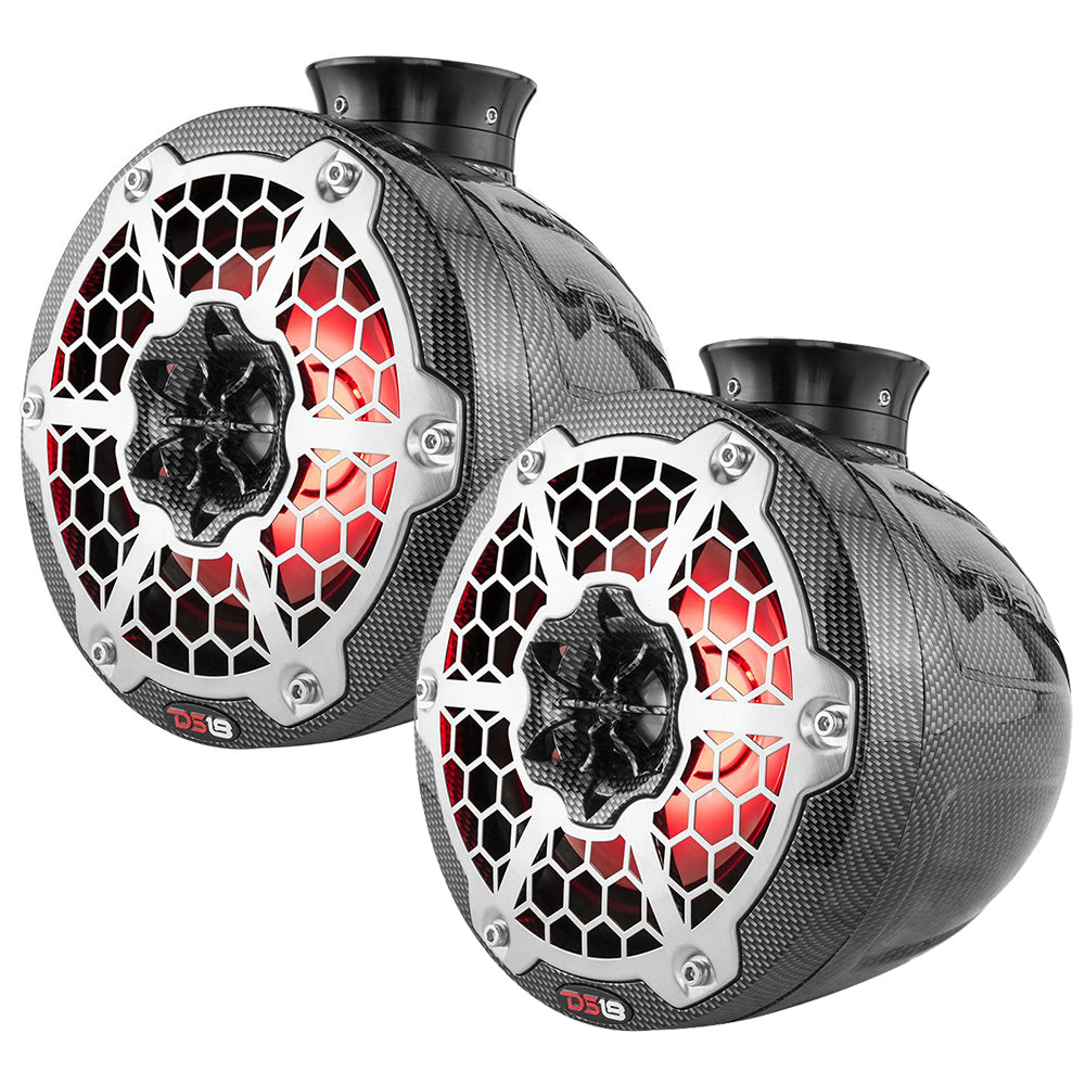 DS18 HYDRO 8" Compact Wakeboard Pod Tower with RGB Light - 375W - Black Carbon Fiber (CF-PS8)