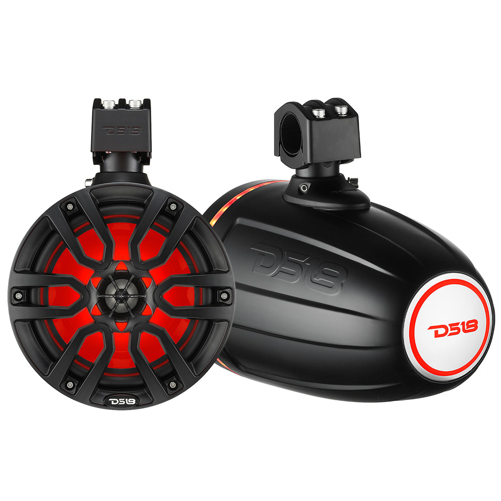 DS18 X Series HYDRO 8" Wakeboard Pod Tower Speaker with RGB LED Light - 375W - Matte Black (NXL-X8TP/BK)