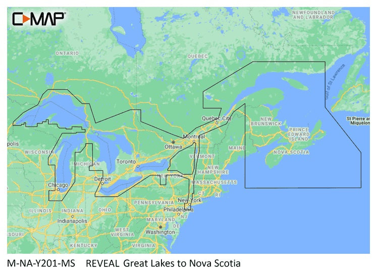 C-MAP Reveal NA-Y201 Great Lakes to Nova Scotia Nautical Chart - Marine Navigation microSD/SD Card (M-NA-Y201-MS)