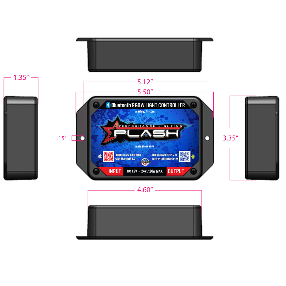 PlashLights 60W RGBW Bluetooth LED Light Controller - Waterproof | BT-60W-RGBW
