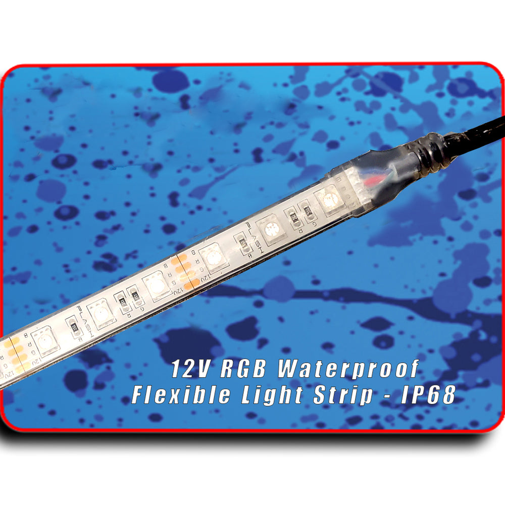 PlashLights 12v RGB Color Changing Waterproof Flexible Light Strip - Ip68 - 20' | FLS-RGB-68-20FT