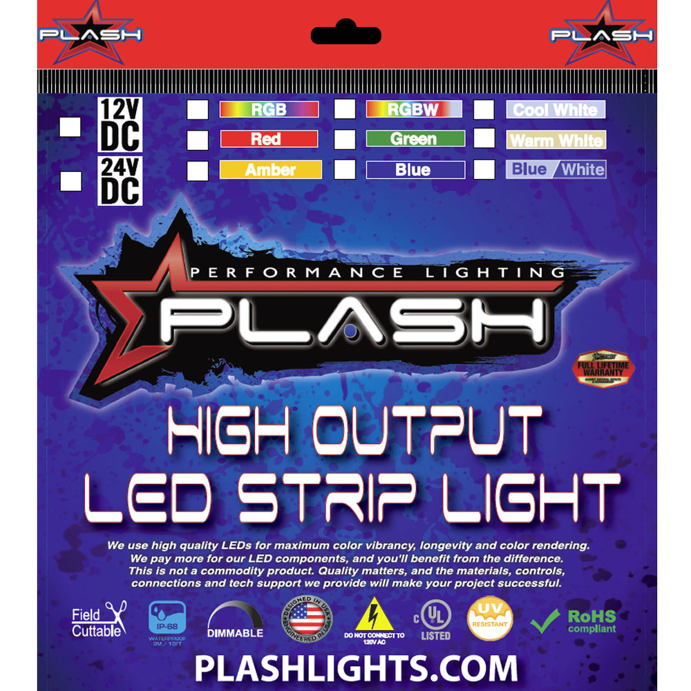 PlashLights 12v RGB Color Changing Waterproof Flexible Light Strip - Ip68 - 26' | FLS-RGB-68-26FT