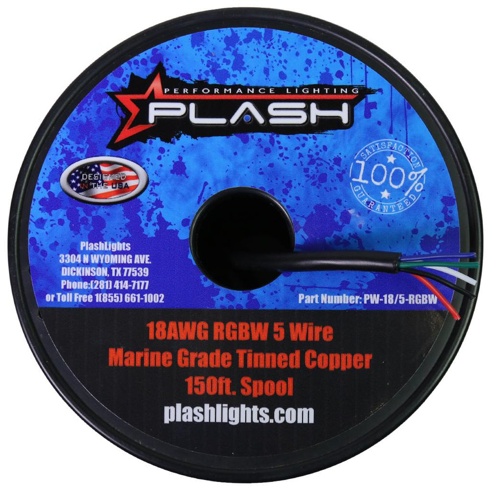 PlashLights 18awg RGB+W 5 Conductor Wire - 150ft Spool | PW-18/5-RGBW