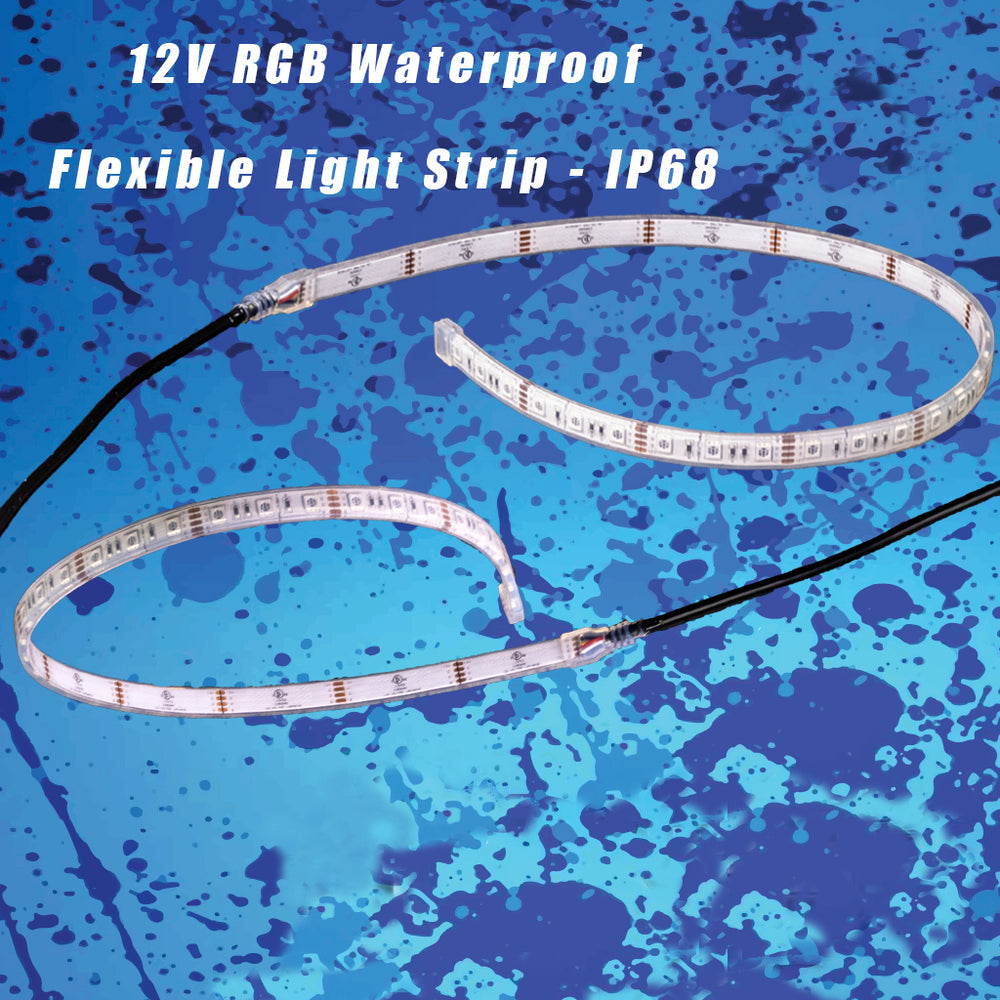 PlashLights 12v RGB Color Changing Waterproof Flexible Light Strip - Ip68 - 24' | FLS-RGB-68-24FT