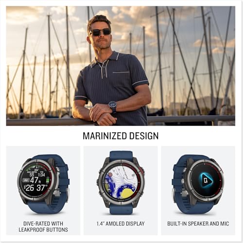 Garmin Quatix 8 51Mm AMOLED Smartwatch Titanium Bezel Captain Blue Silicone Band (010-02905-90)