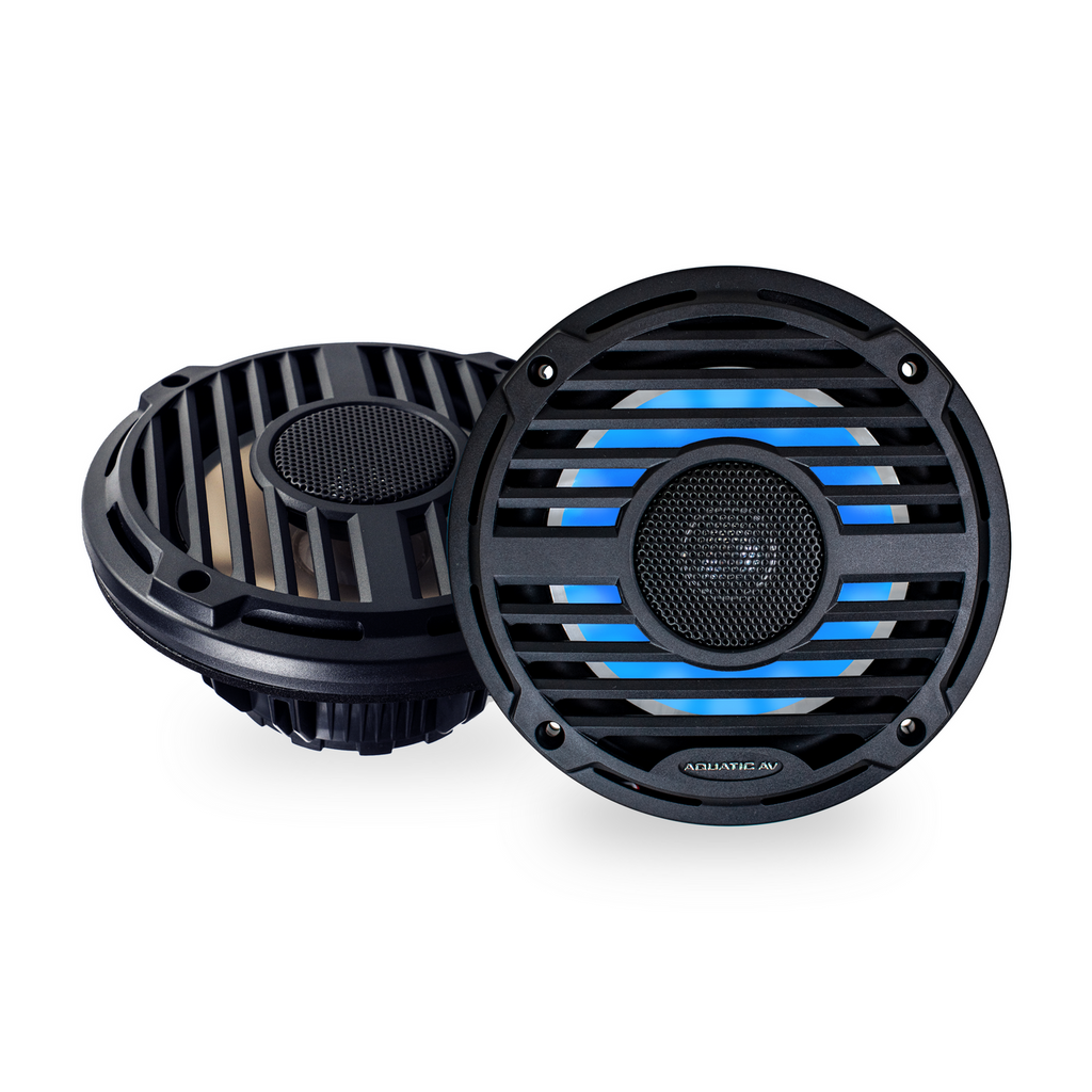 Aquatic AV PC412 PRO Classic 6.5" Waterproof RGB LED Marine Speakers, 120W Total Power, 4 Ohm, Black, Pair