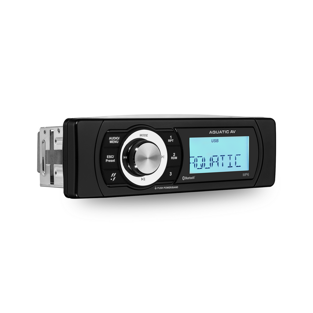 Aquatic AV MP6 SiriusXM Ready Shallow-mount IP65 Marine Waterproof Bluetooth Media Player, 2.8" Color Screen, 288W Max Power, 4 Ohm (MP600)