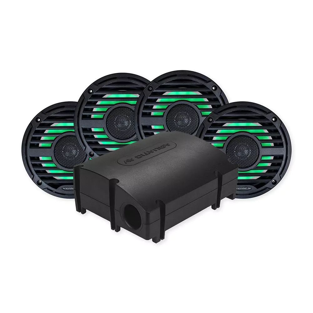 Aquatic AV CK502 PRO Classic Platinum Kit : SWA6 Amplified Bluetooth Stereo Subwoofer with 2 pairs of 6.5" PRO Classic Black Coaxial Speakers