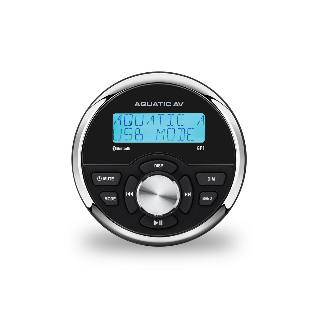 Aquatic AV GP100B Marine Stereo Kit: GP1 Bluetooth Gauge Stereo and 1 pair of Black 6.5" Marine Speakers