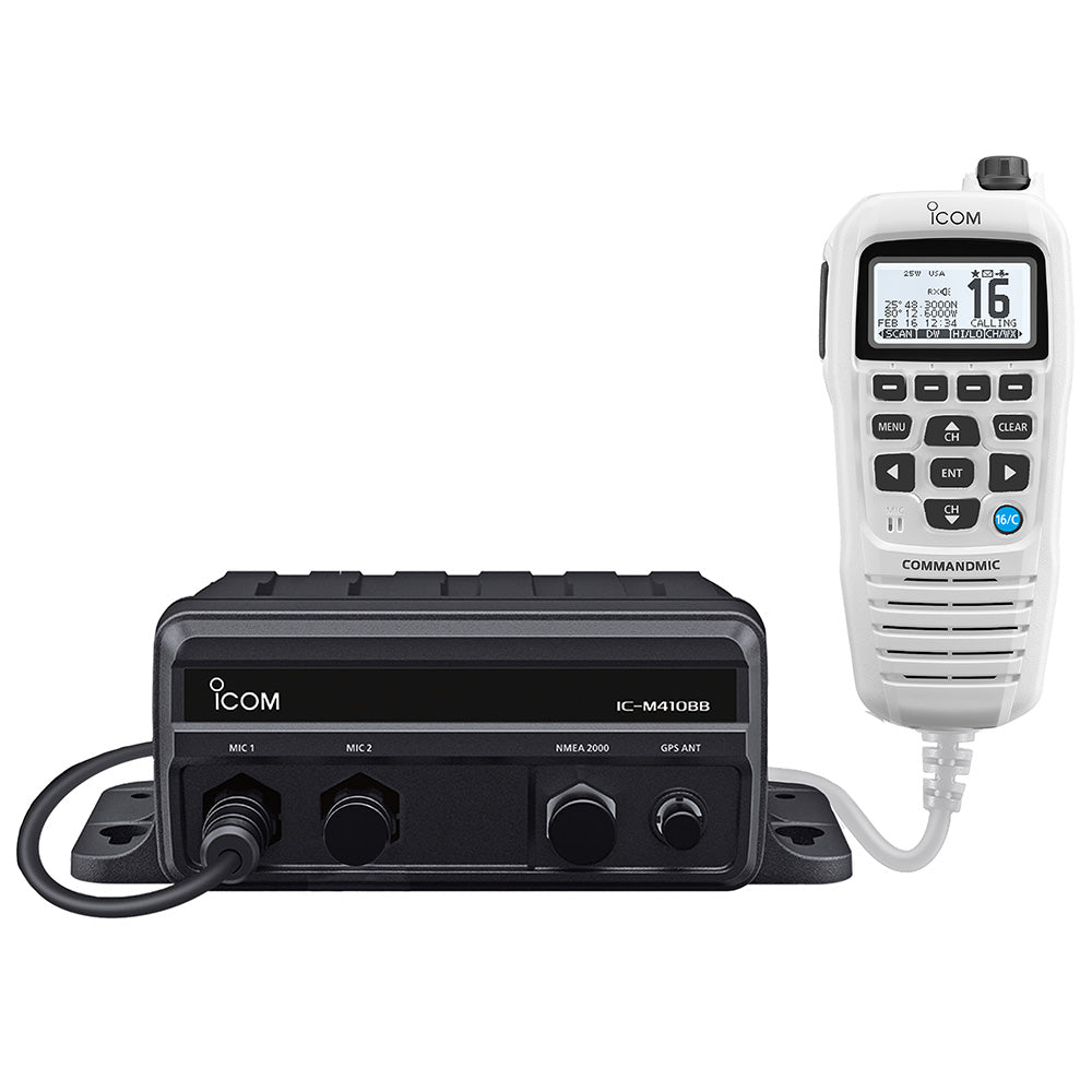 Icom M410BB Black Box VHF Marine Transceiver with White CommandMic and 2 CommandMic Ports (M410BB GW 11 USA)