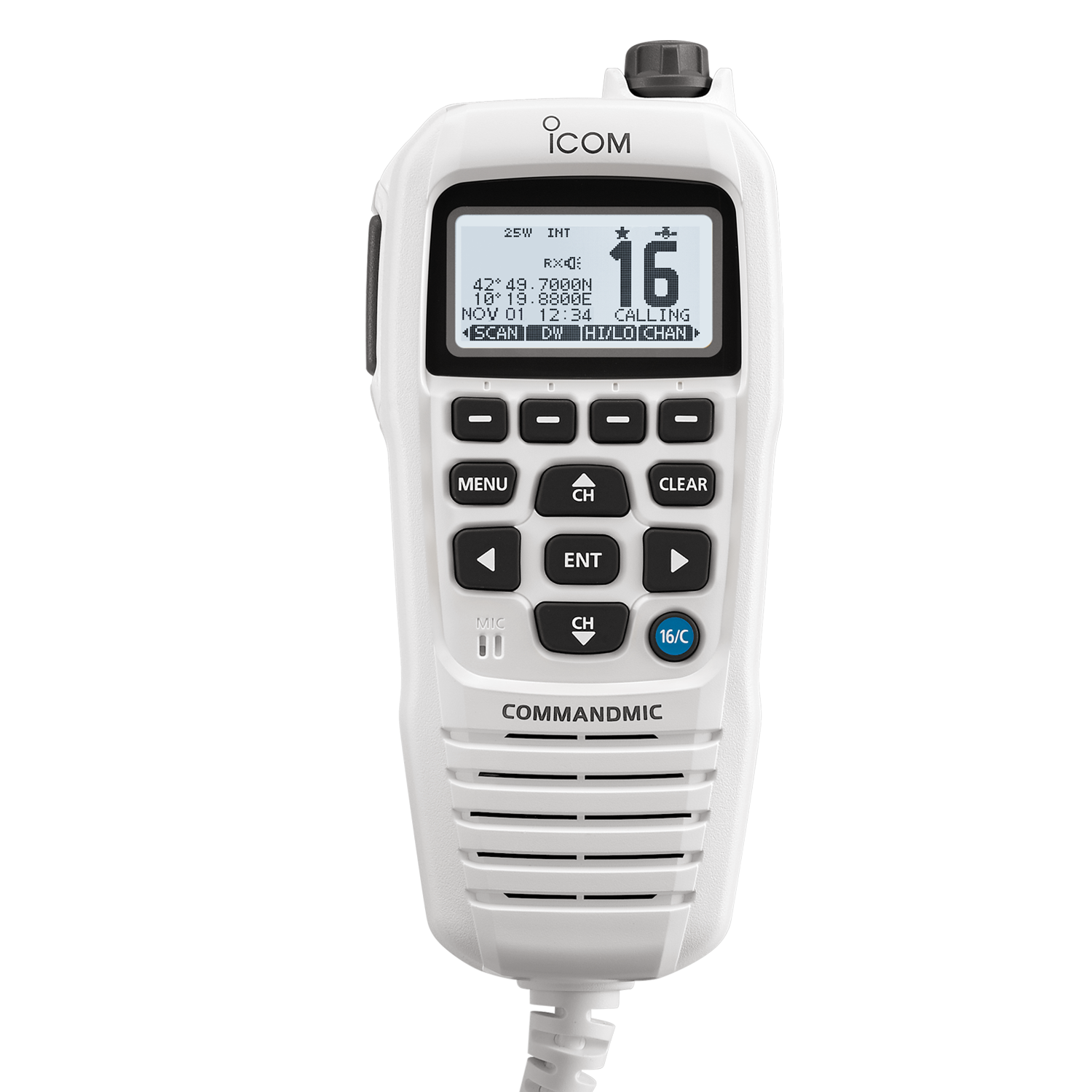 Icom HM195 Super White CommandMic IV with White BlackLit LCD for 2nd Station/Intercom (HM195GW 62 EXP)