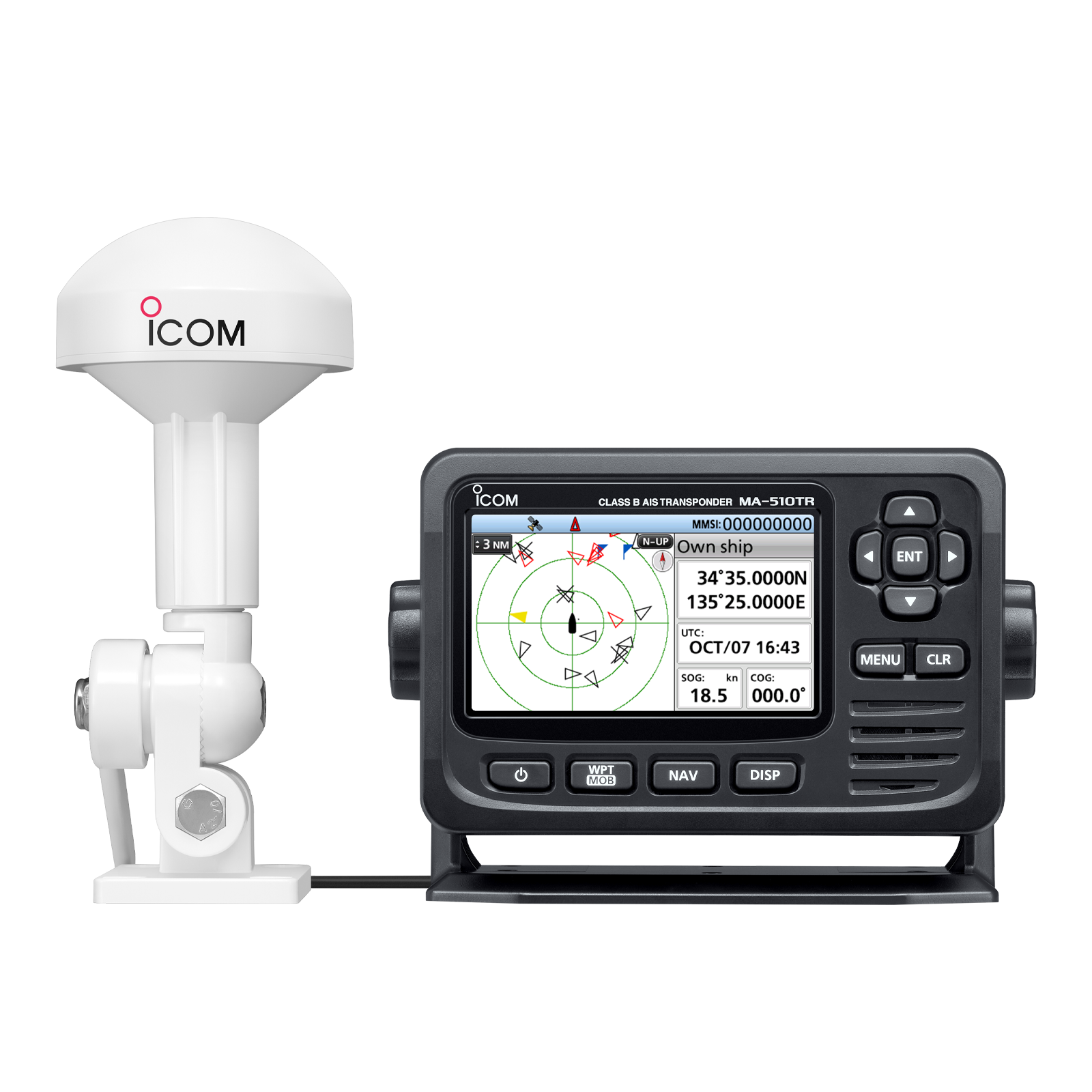 Icom MA-510TR Class B AIS Transponder with 4.3" Wide View Color TFT LCD Display and GPS Antenna (MA510TR 13)