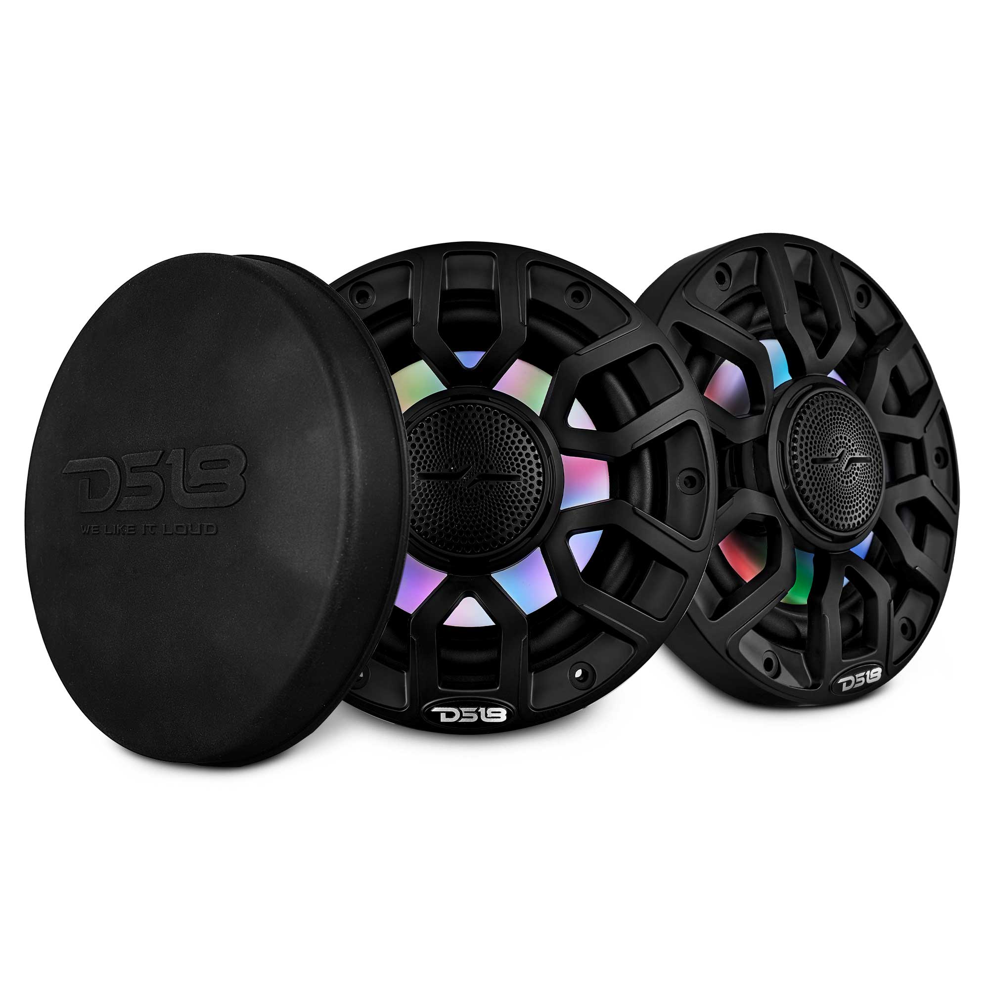 DS18 6.5" 2-Way Coaxial Marine Speakers with Digital LED Lights and Bullet Tweeter - Black - 150W, 4-Ohm (NXL-IQ6/BK)