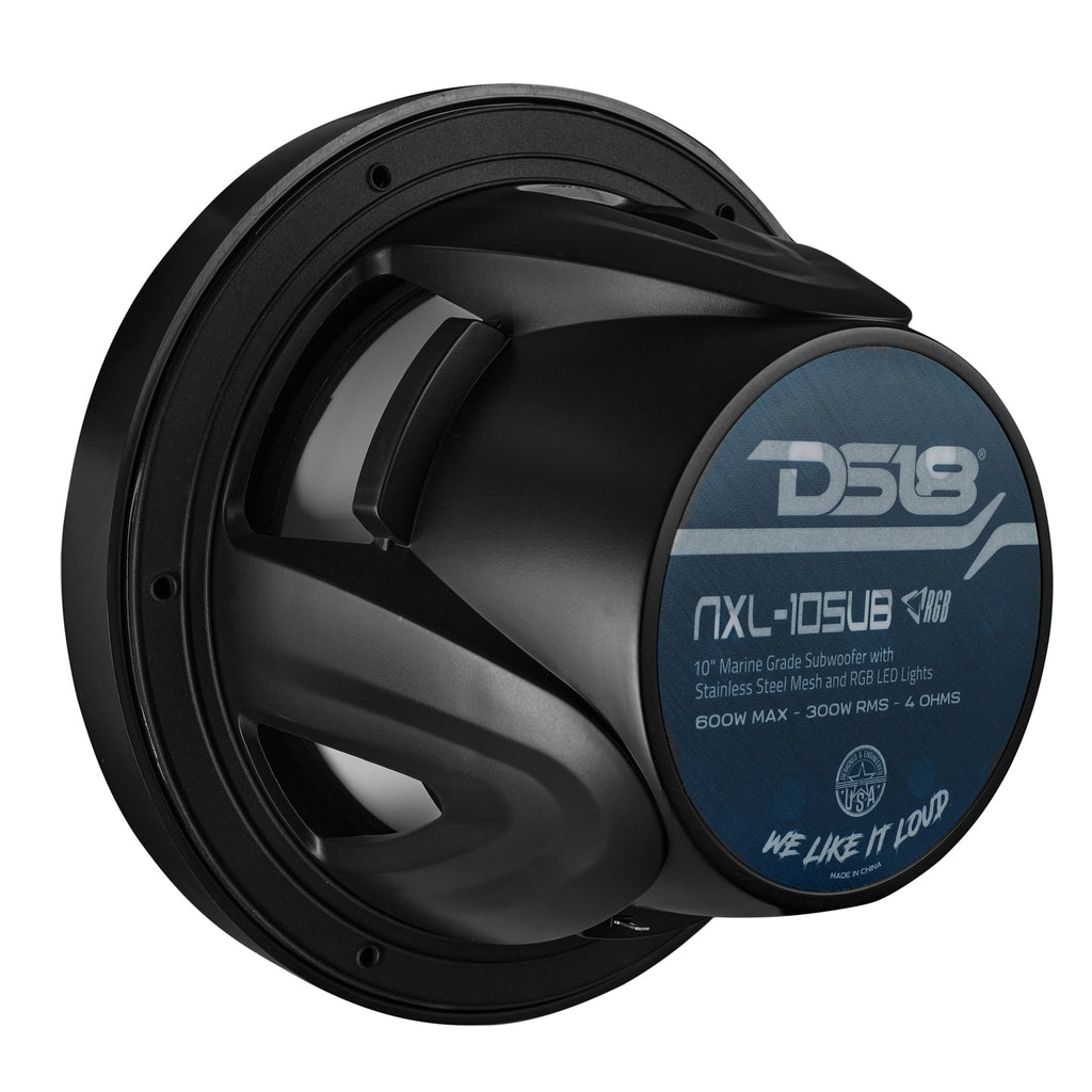 DS18 HYDRO 10" Subwoofer with RGB Lights - 600W - Black (NXL-10SUB/BK)