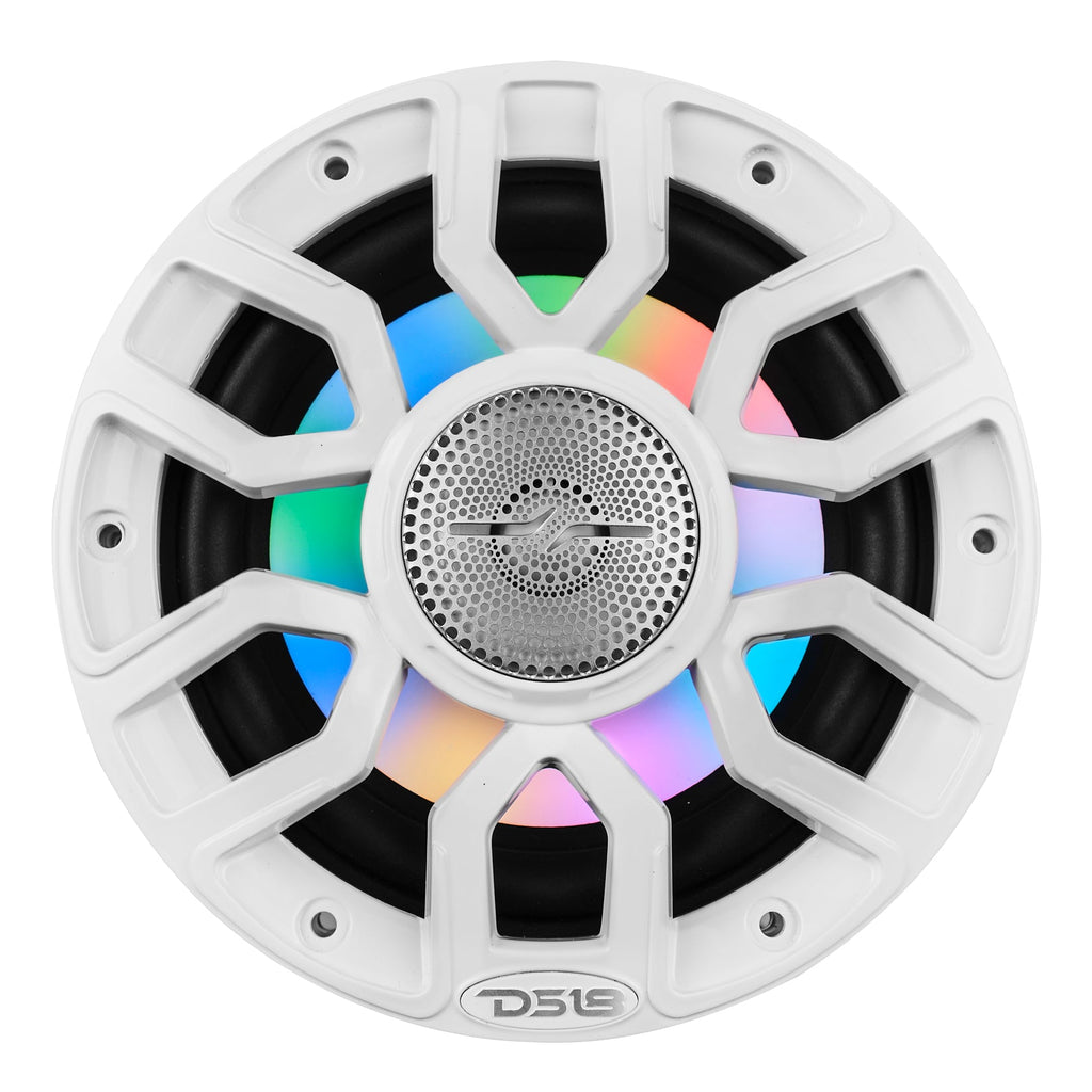 DS18 8" 2-Way Coaxial Marine Speakers with Digital LED Lights and Bullet Tweeter - White - 175W, 4-Ohm (NXL-IQ8/WH)