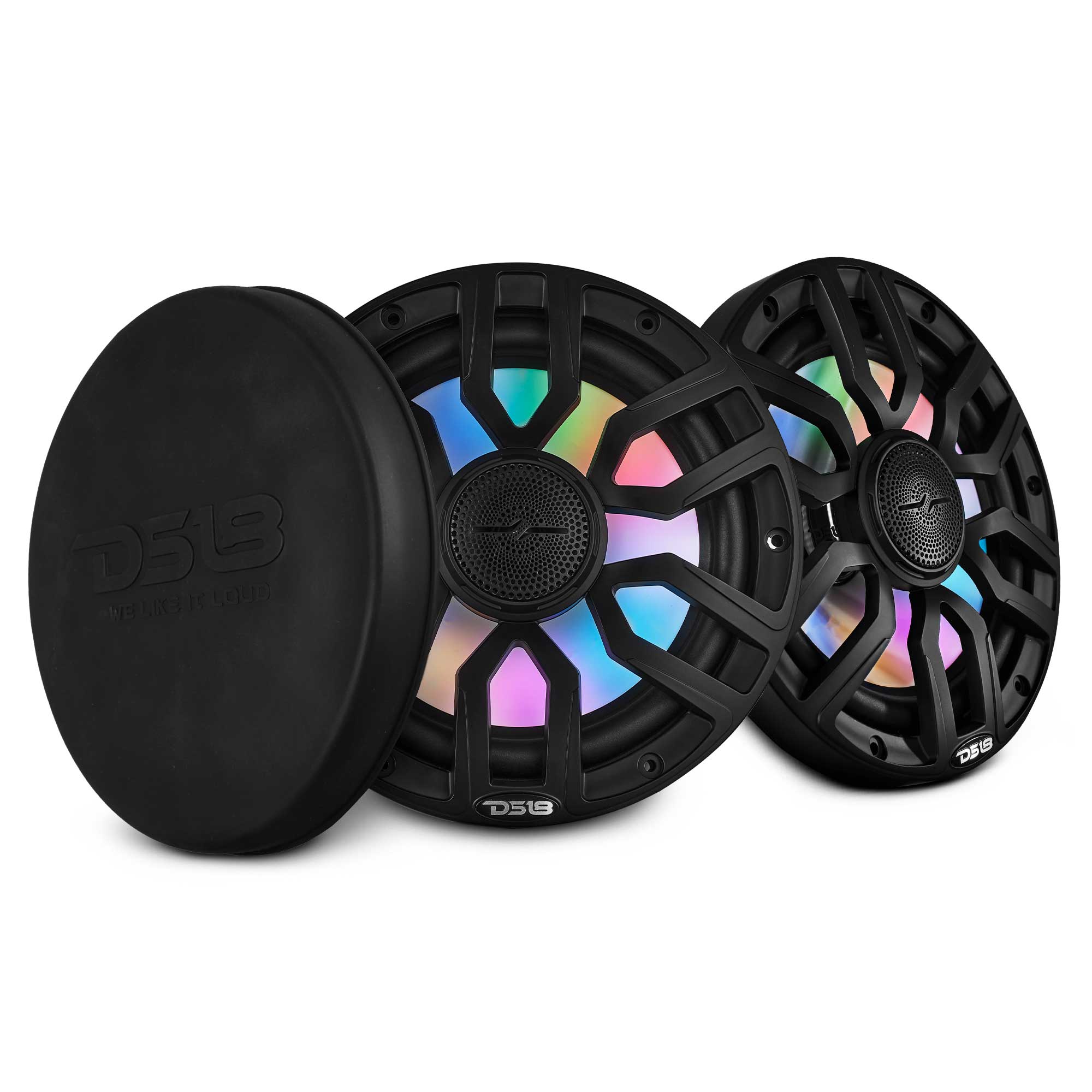 DS18 8" 2-Way Coaxial Marine Speakers with Digital LED Lights and Bullet Tweeter - Black - 175W, 4-Ohm (NXL-IQ8/BK)