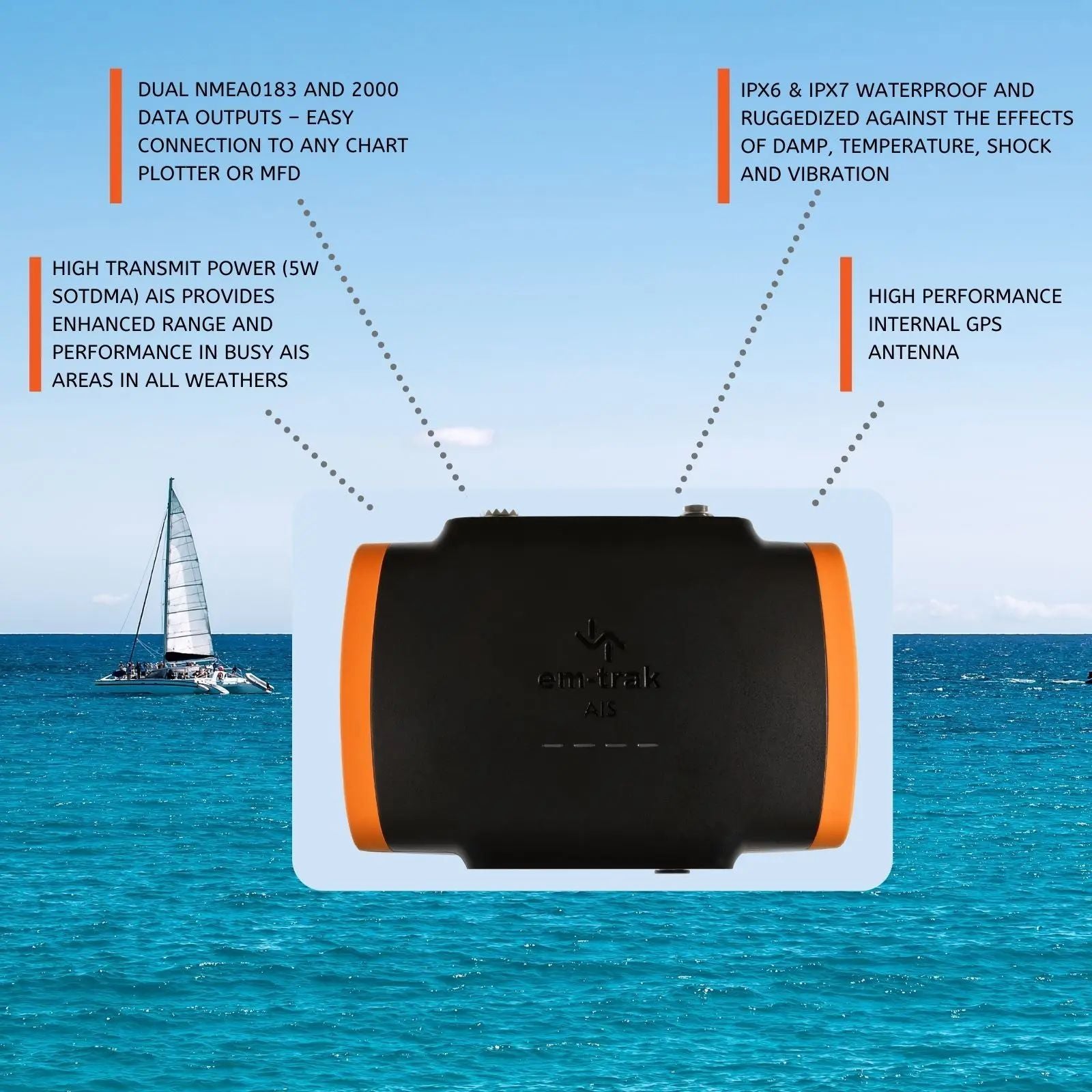 em-trak B922 2W CSTDMA Class B AIS Transceiver with Wi-Fi, Bluetooth and FLEXI-FIT Bracket (430-0003)