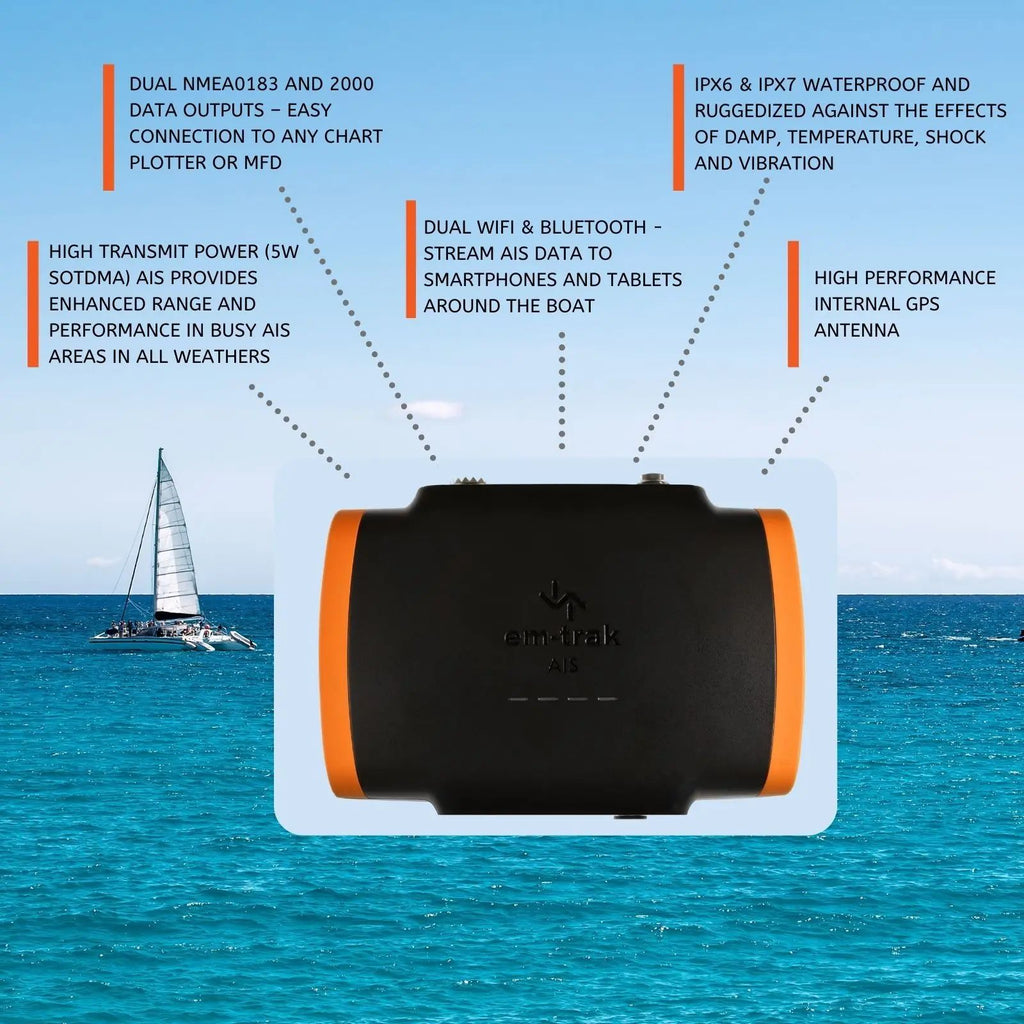 em-trak B952 5W SOTDMA Class B AIS Transceiver with Wi-Fi, Bluetooth and FLEXI-FIT Bracket (430-0011)