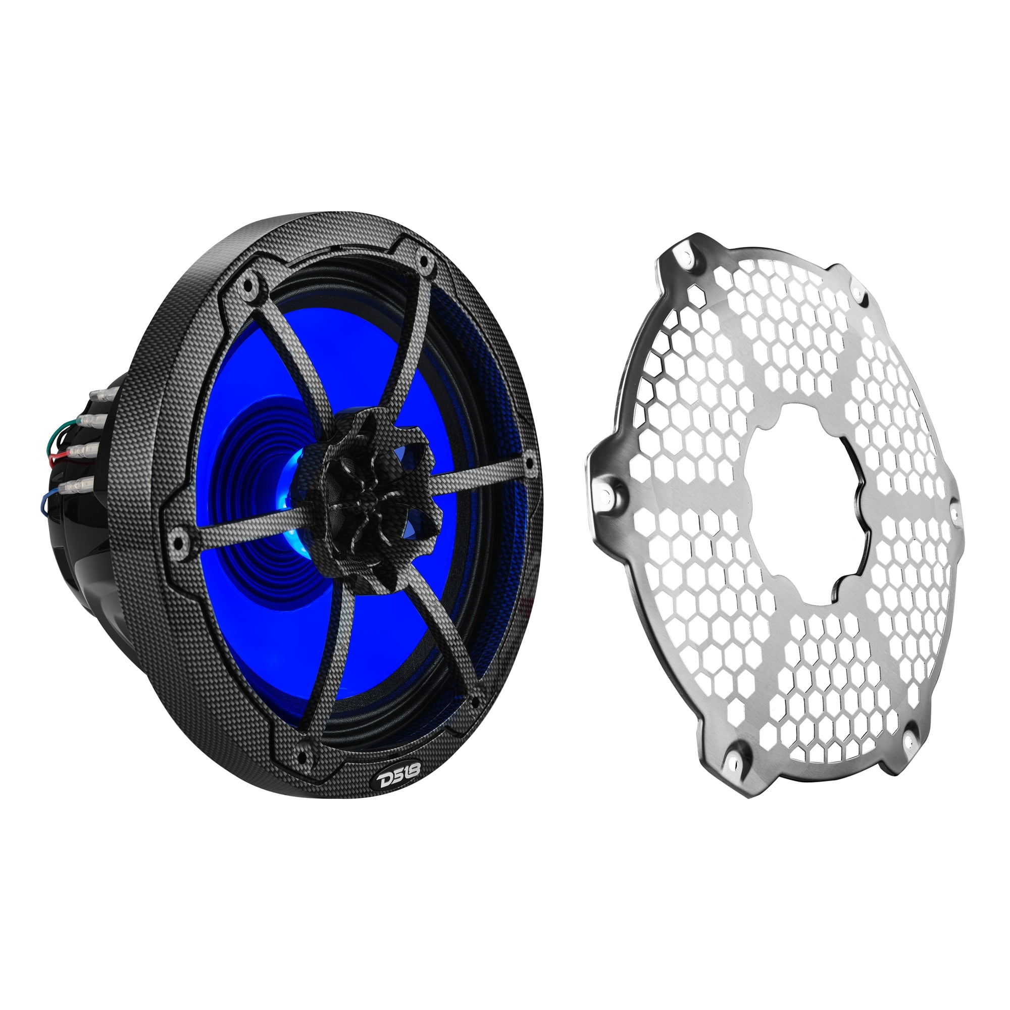 DS18 HYDRO 8" 2-Way Marine Speakers with RGB LED Lights 450W - Black Carbon Fiber (CF-8M)