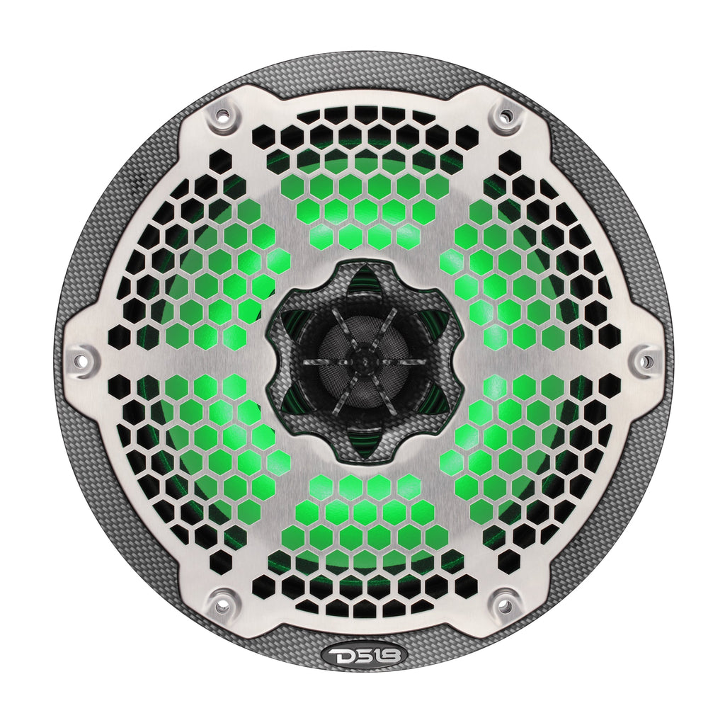 DS18 HYDRO 8" 2-Way Marine Speakers with RGB LED Lights 450W - Black Carbon Fiber (CF-8M)
