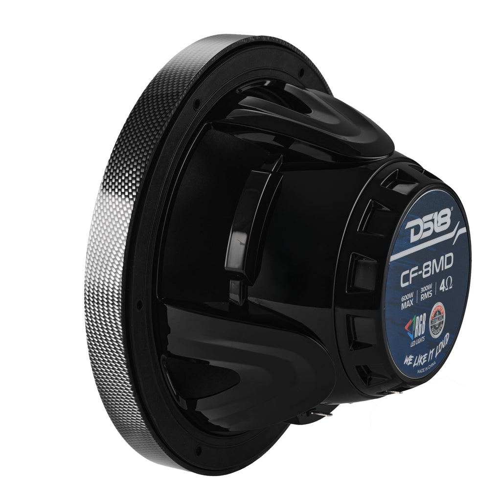 DS18 HYDRO 8" 2-Way Marine Speakers with RGB LED Lights 450W - Black Carbon Fiber (CF-8M)