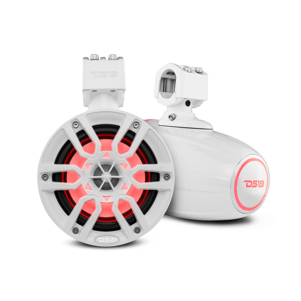 DS18 X Series HYDRO 6.5" Wakeboard Pod Tower Speaker with RGB LED Light - 300W - White (NXL-X6TP/WH)