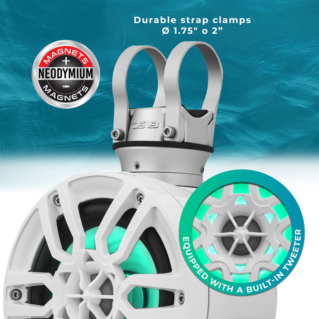DS18 HYDRO 8" Compact Wakeboard Pod Tower with RGB Light - 375W - Black (NXL-PS8BK)