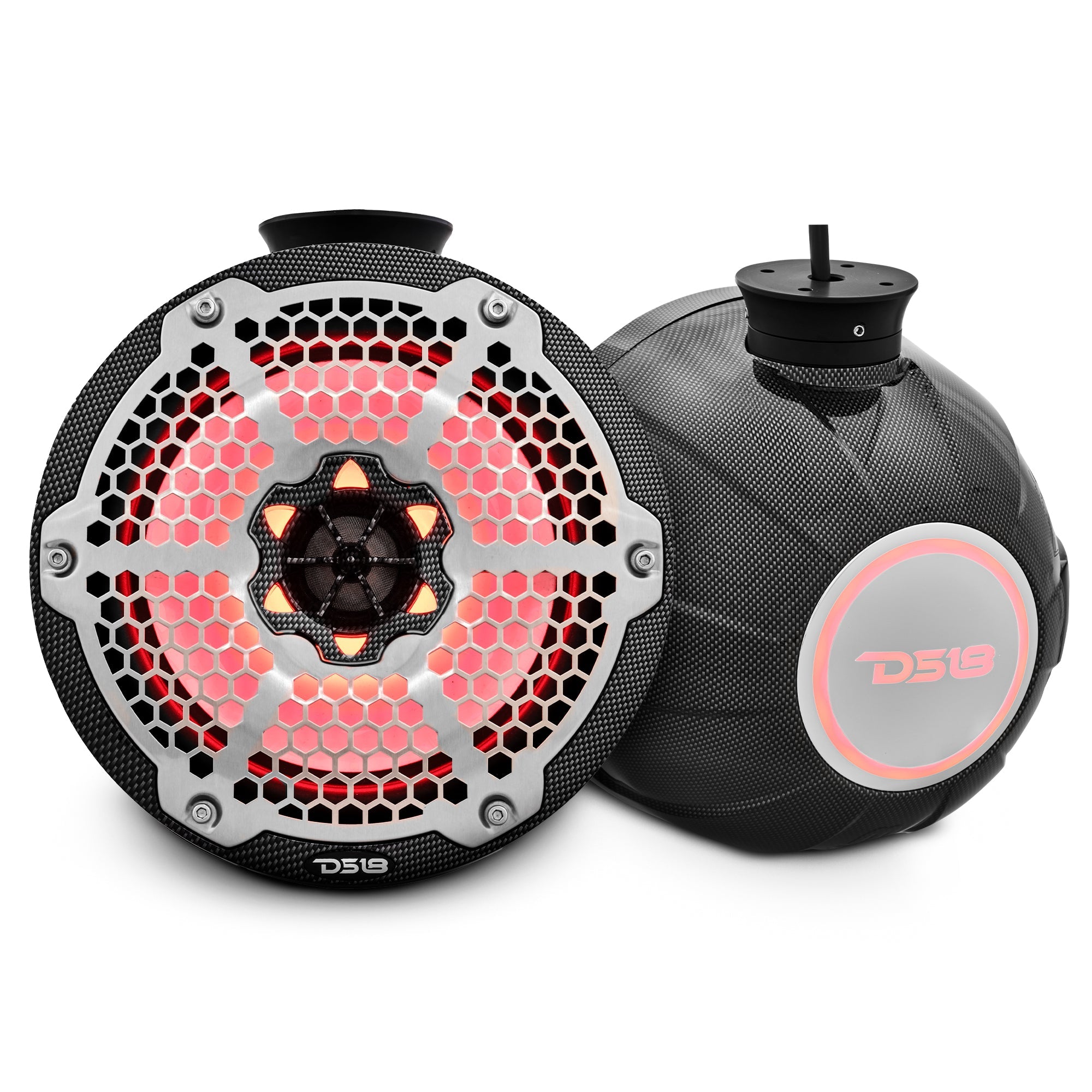 DS18 HYDRO 8" Compact Wakeboard Pod Tower with RGB Light - 375W - Black Carbon Fiber (CF-PS8)