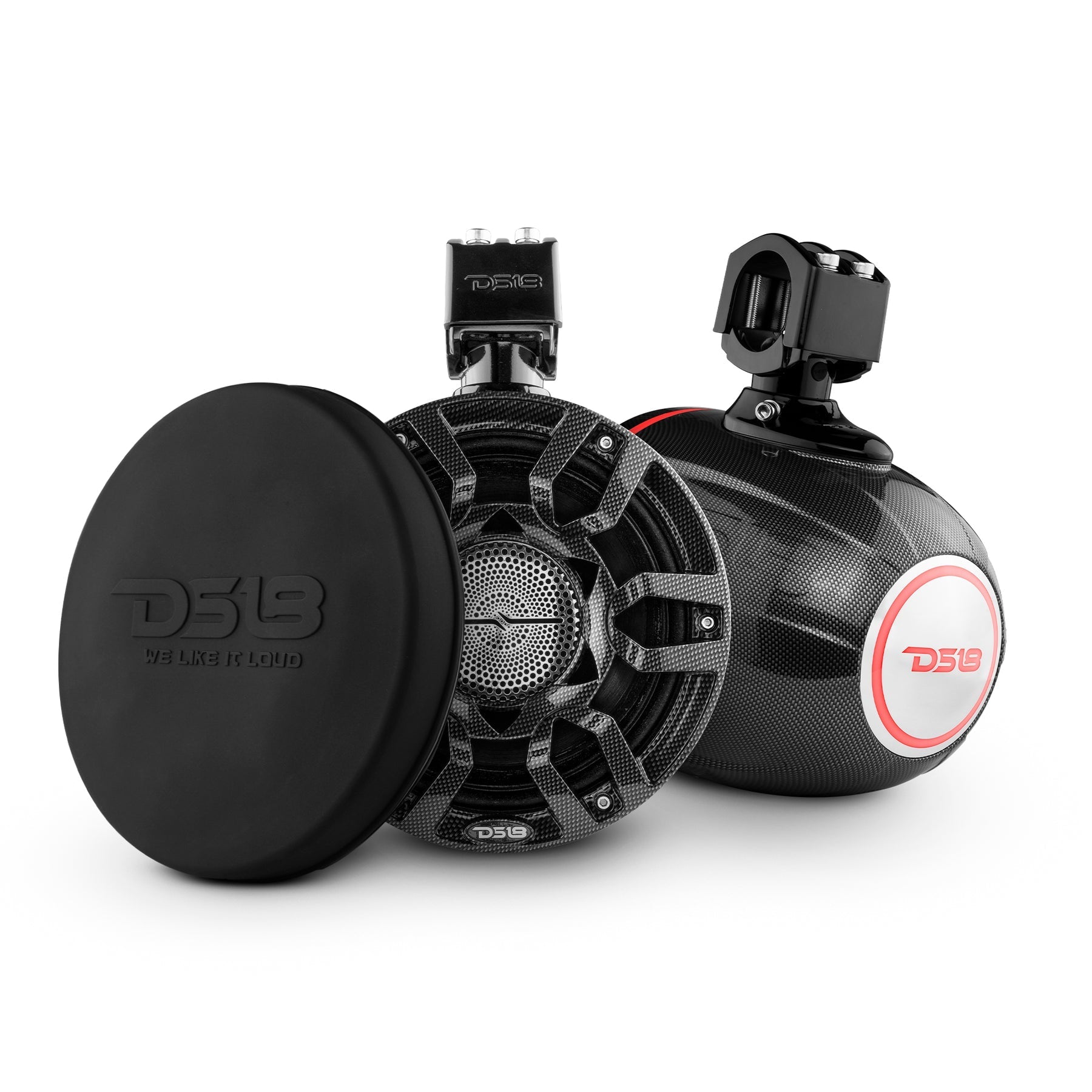 DS18 HYDRO 8" Marine Tower Speakers with RGB LED Lights and Pro Audio Loudspeakers - Carbon Fiber (CF-X8PRO)
