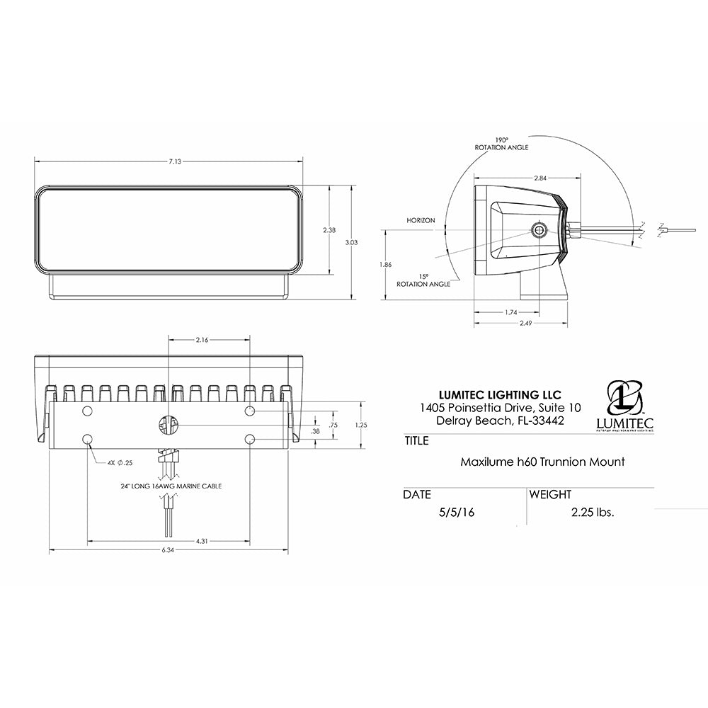 Lumitec Maxillume h60 - Trunnion Mount Flood Light - White Dimming - White Housing (101334)
