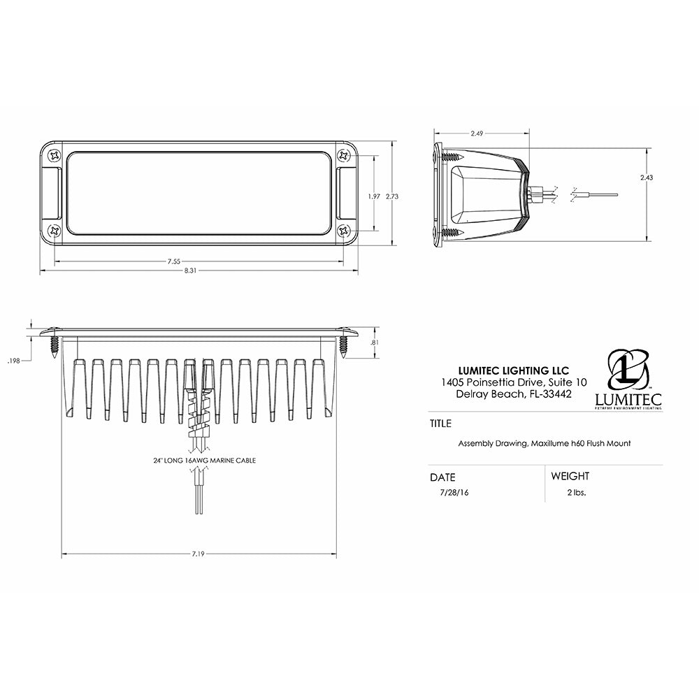 Lumitec Maxillumeh60 - Flush Mount Flood Light - White Housing - White Dimming (101336)