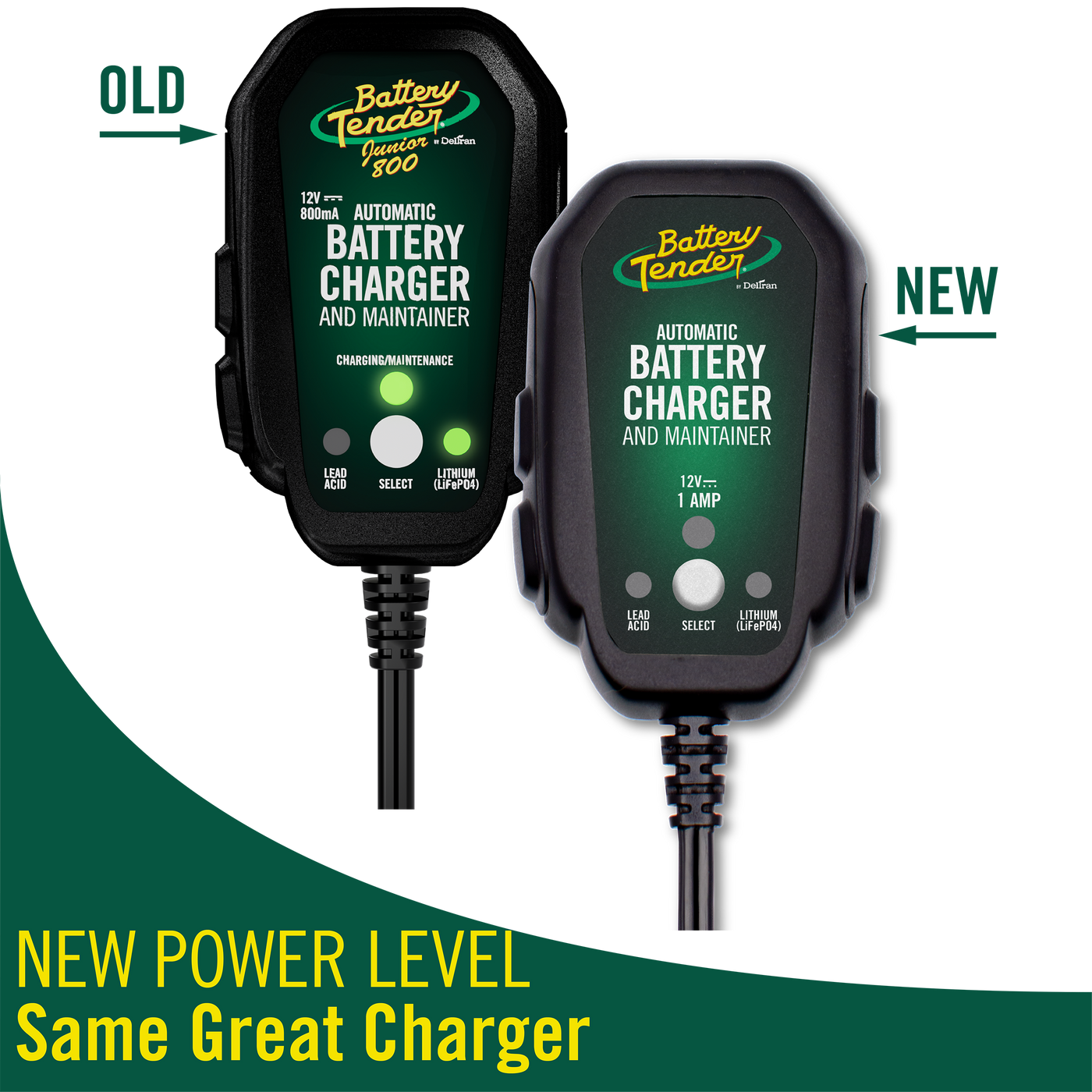 Battery Tender 12V 800M Amp Lead Acid/Lithium Selectable Battery Charger (022-0199-DL-WH)